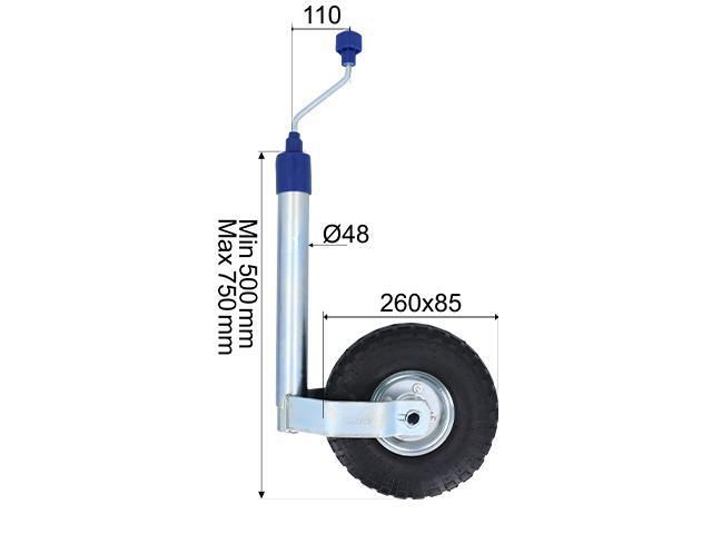 Stödhjul Ø48mm Stålfälg Luftgummihjul 260x85mm Belastning 136Kg Valeryd