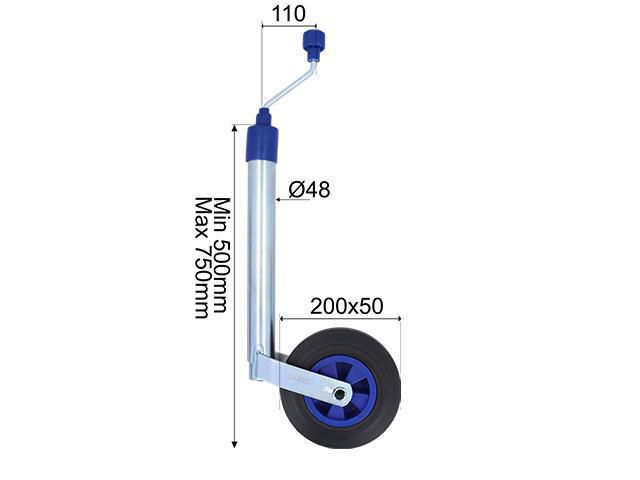 Stödhjul Ø48mm Plastfälg Fullgummihjul 200x50mm Belastning 150Kg Valeryd