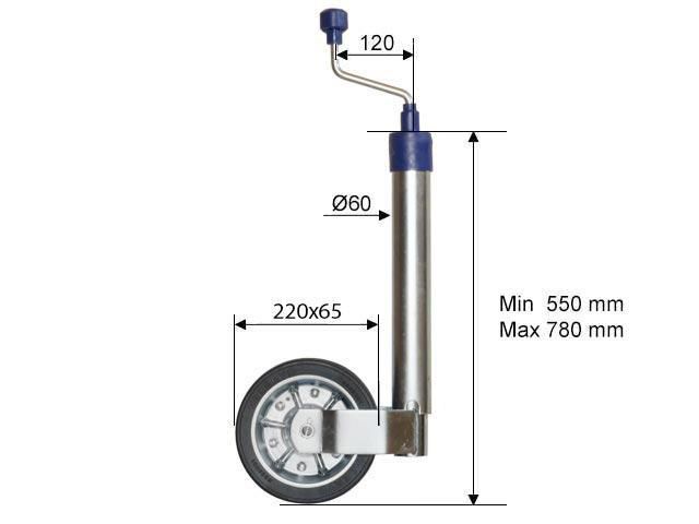 Stödhjul Ø60mm Stålfälg Fullgummihjul 215x65mm Belastning 250Kg Valeryd