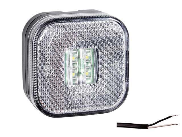 LED Positionsljus 62x62x27 vit med reflex 12-30V inkl. 450mm kabel Valeryd
