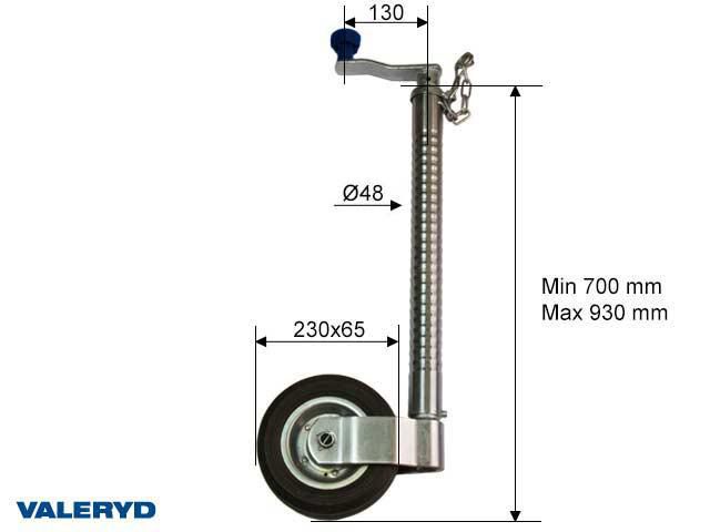 Stödhjul SS Ø48mm Stålfälg Fullgummihjul 200x60mm Belastning 200 Kg Valeryd