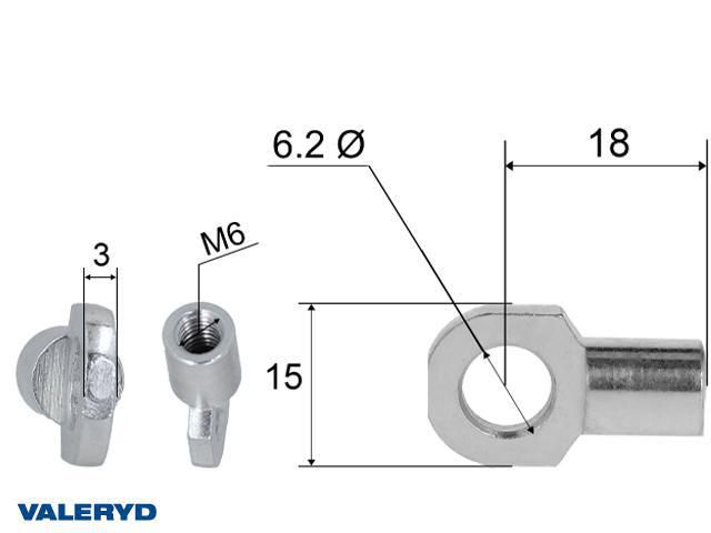 F&auml;st&ouml;gla f&ouml;r gasfj&auml;der; L=18; M6, max 300N Valeryd