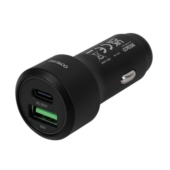 Huvudbild för Billaddare USB-C/USB-A 18W Deltaco